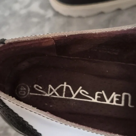 Sixtyseven Platform Wing Tipped Leather Oxford Pointed Toe, Black White Size 9 - Picture 10 of 12